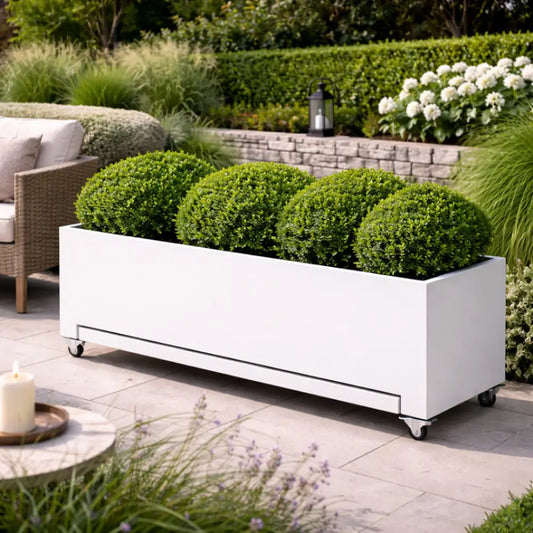Grande jardinière sur roulettes