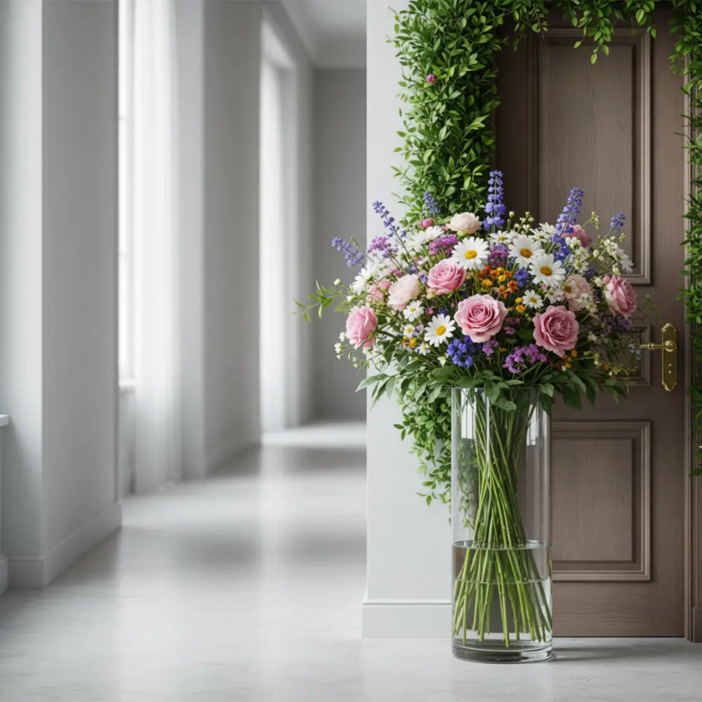 Grand pot de fleur en verre transparent