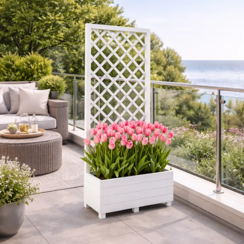 Jardinière avec treillis blanc