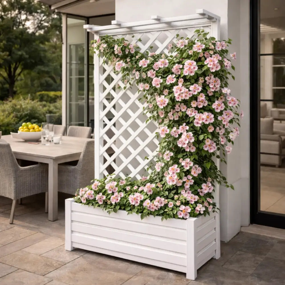Jardinière avec treillis hauteur 180 cm - Blanc