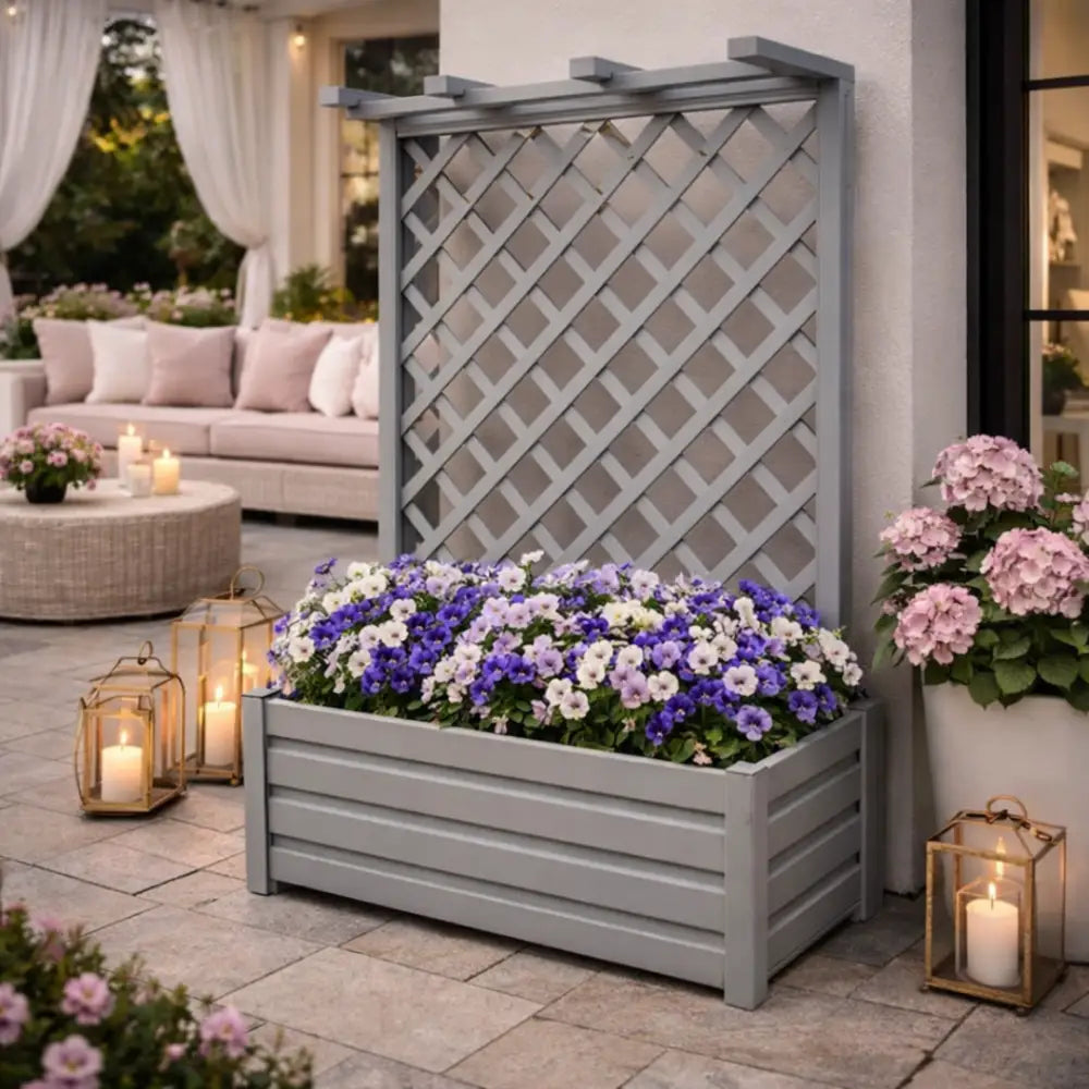Jardinière avec treillis hauteur 180 cm - Gris