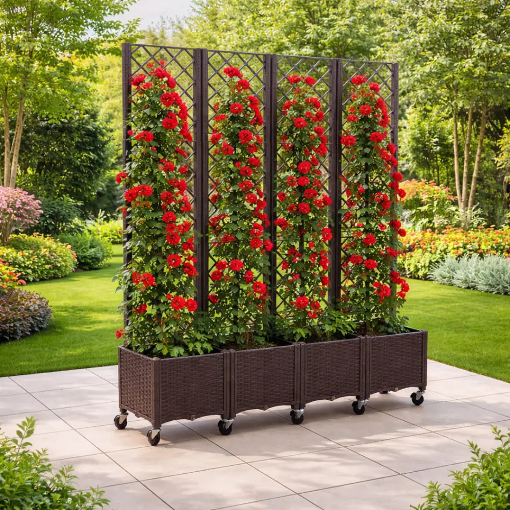 Jardinière avec treillis sur roulettes