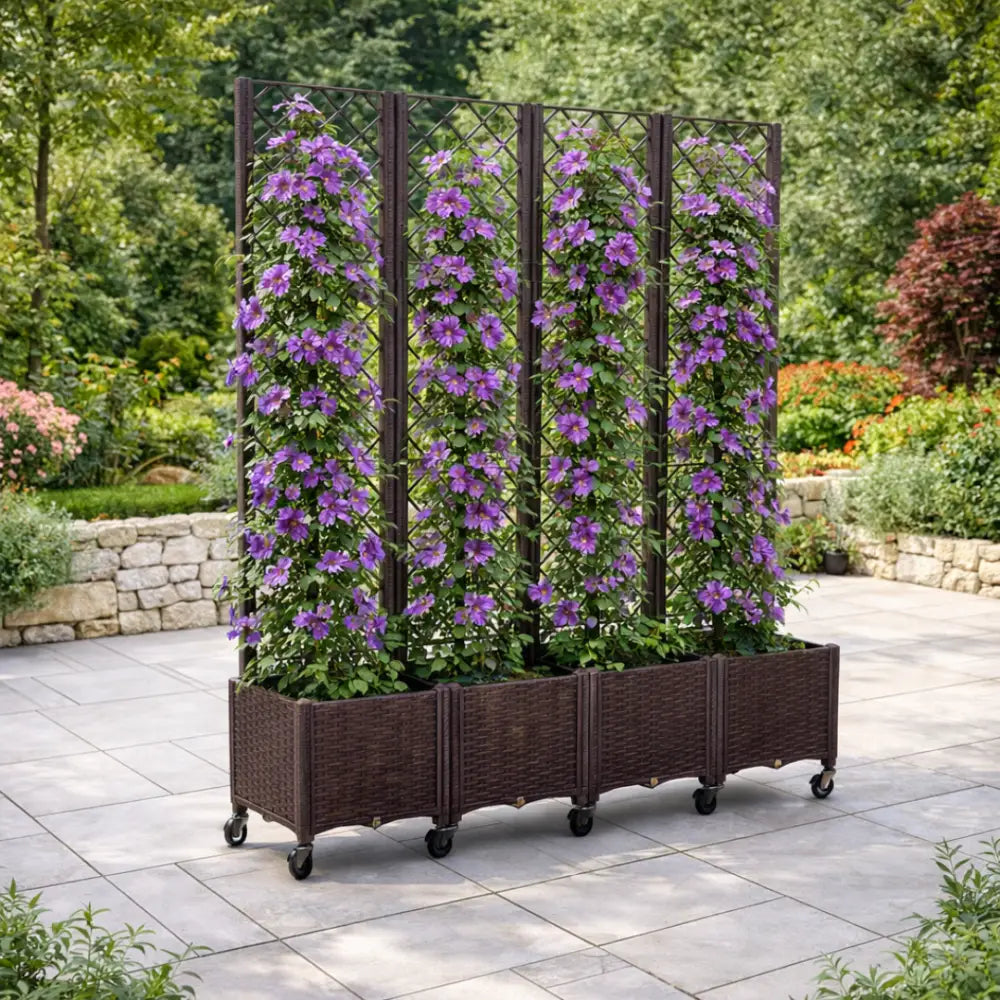 Jardinière avec treillis sur roulettes