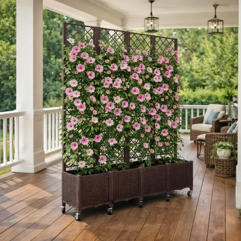 Jardinière avec treillis sur roulettes