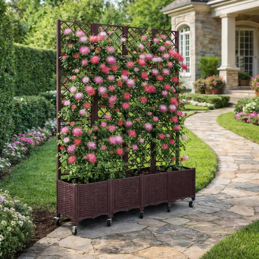 Jardinière avec treillis sur roulettes