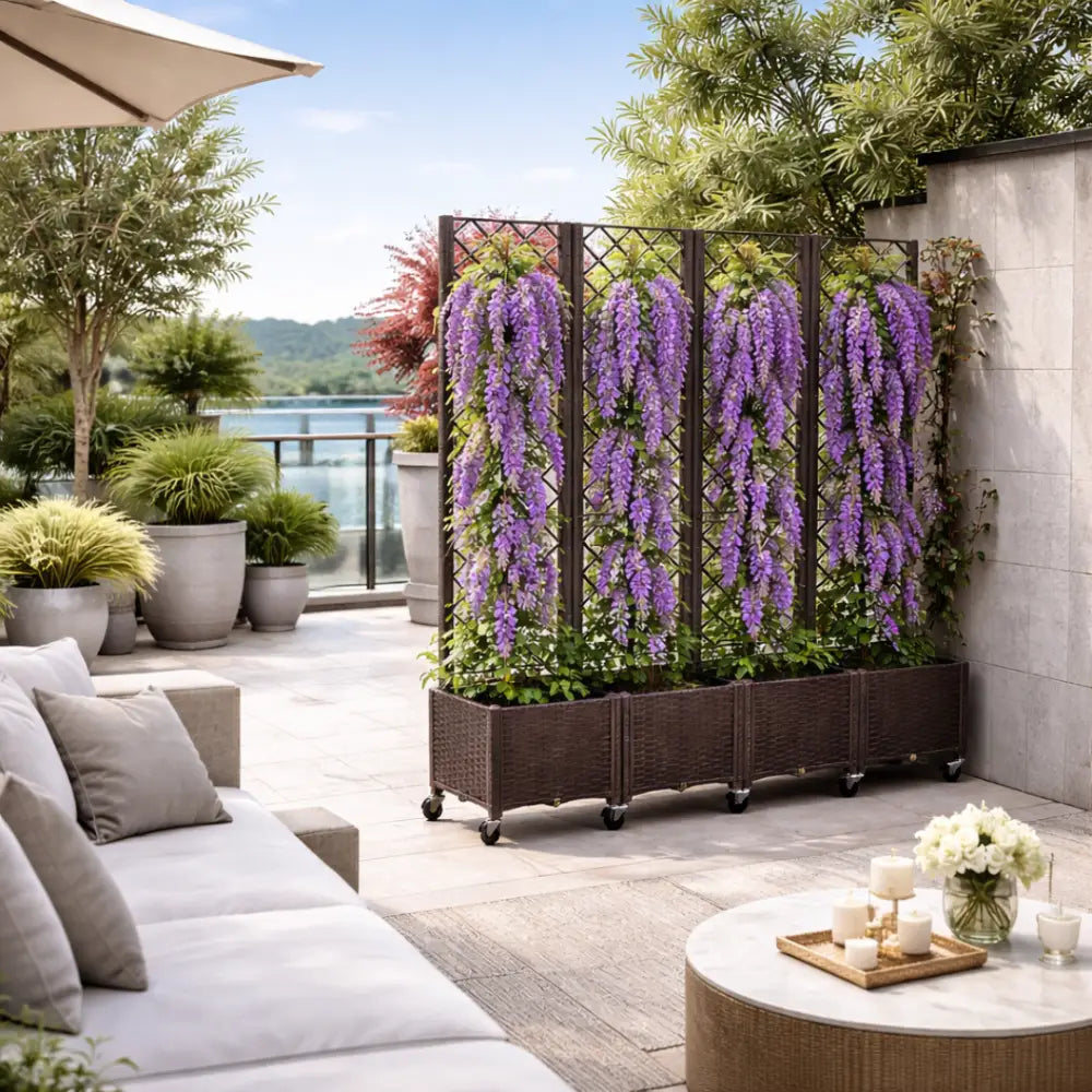 Jardinière avec treillis sur roulettes