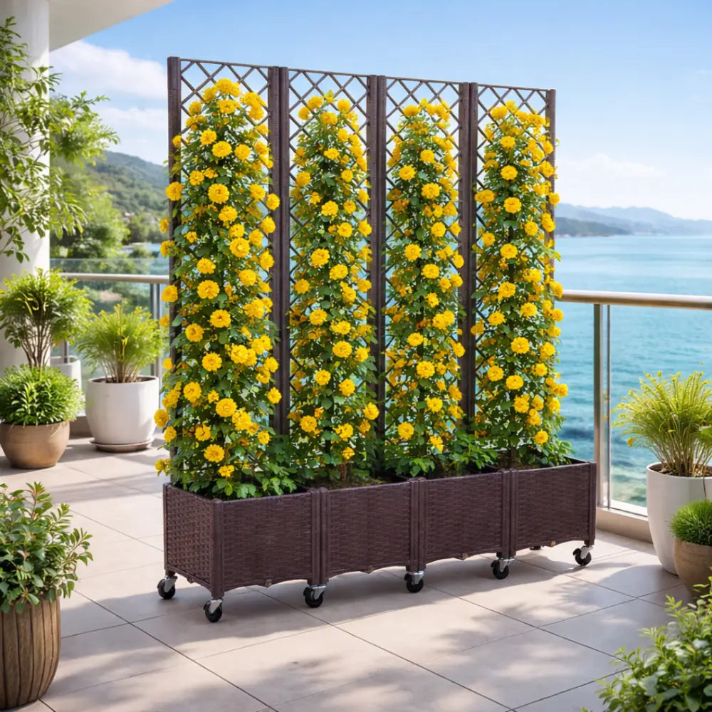 Jardinière avec treillis sur roulettes