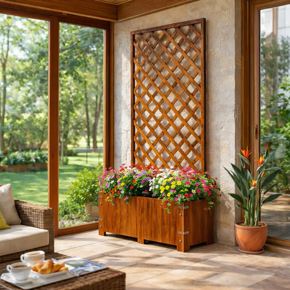 Jardinière en bois avec treillis