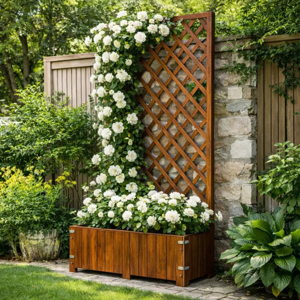 Jardinière en bois avec treillis