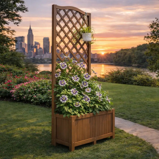 Jardinière sur pied avec treillis