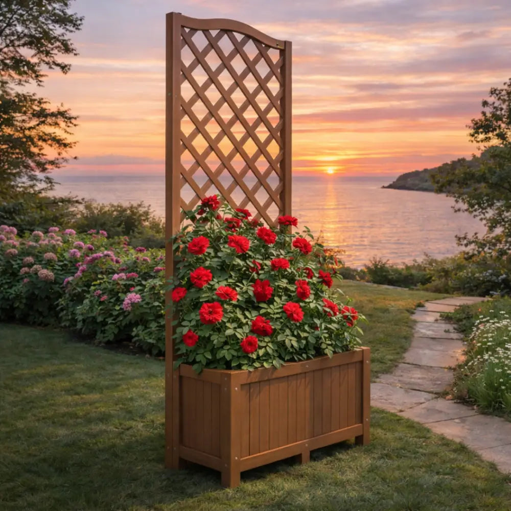 Jardinière sur pied avec treillis