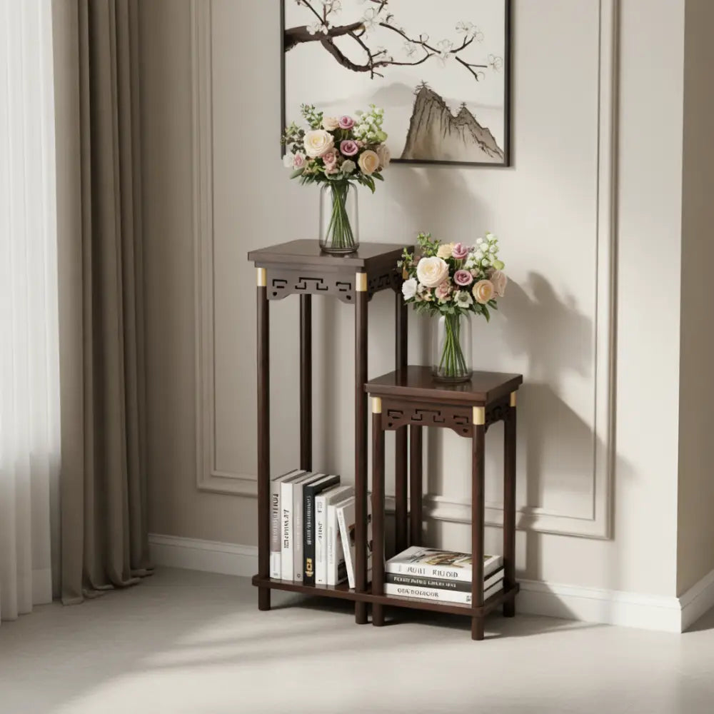 Porte plante ancien en bois sur pied