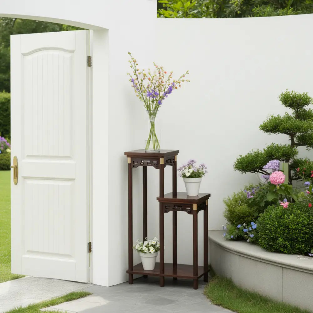 Porte plante ancien en bois sur pied