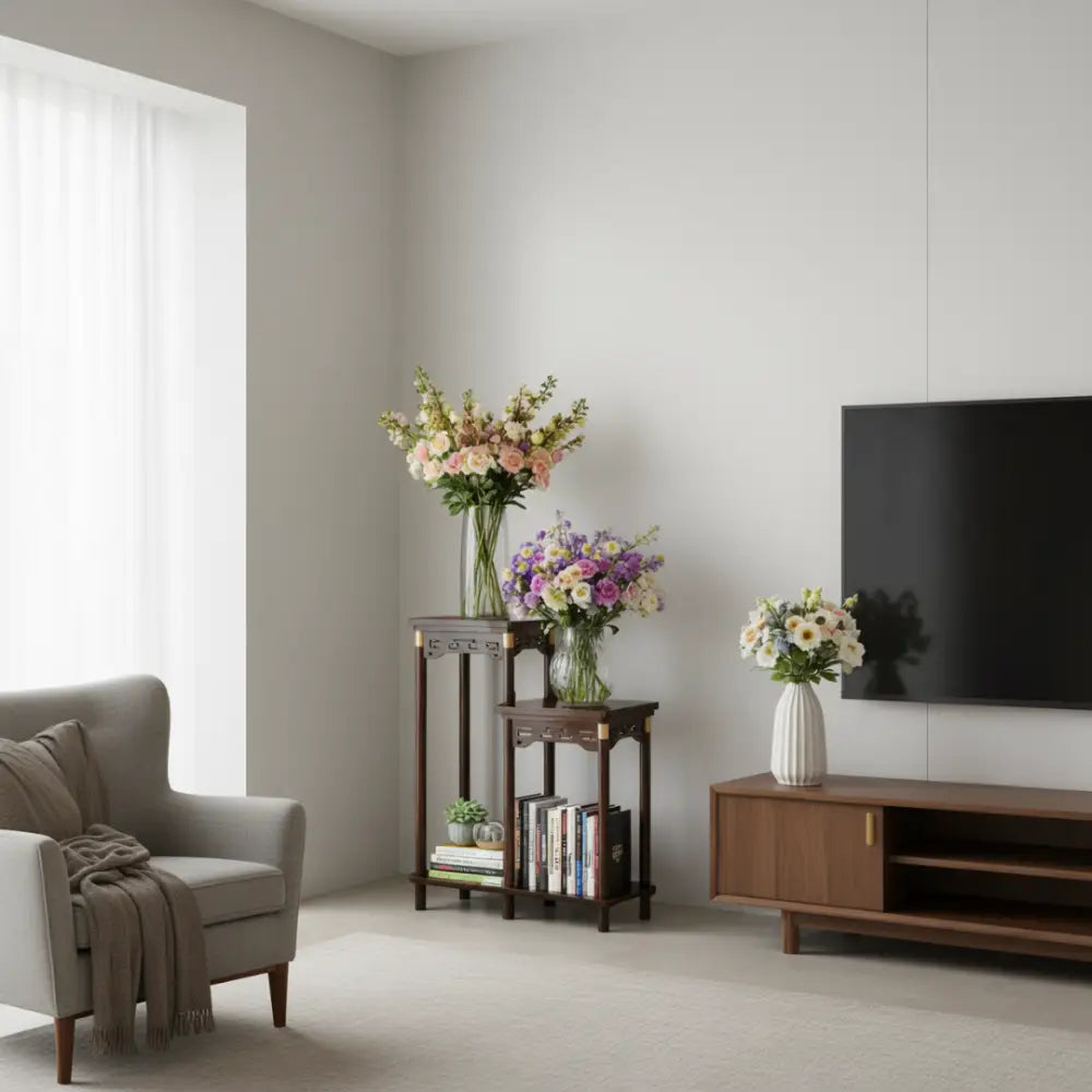 Porte plante ancien en bois sur pied