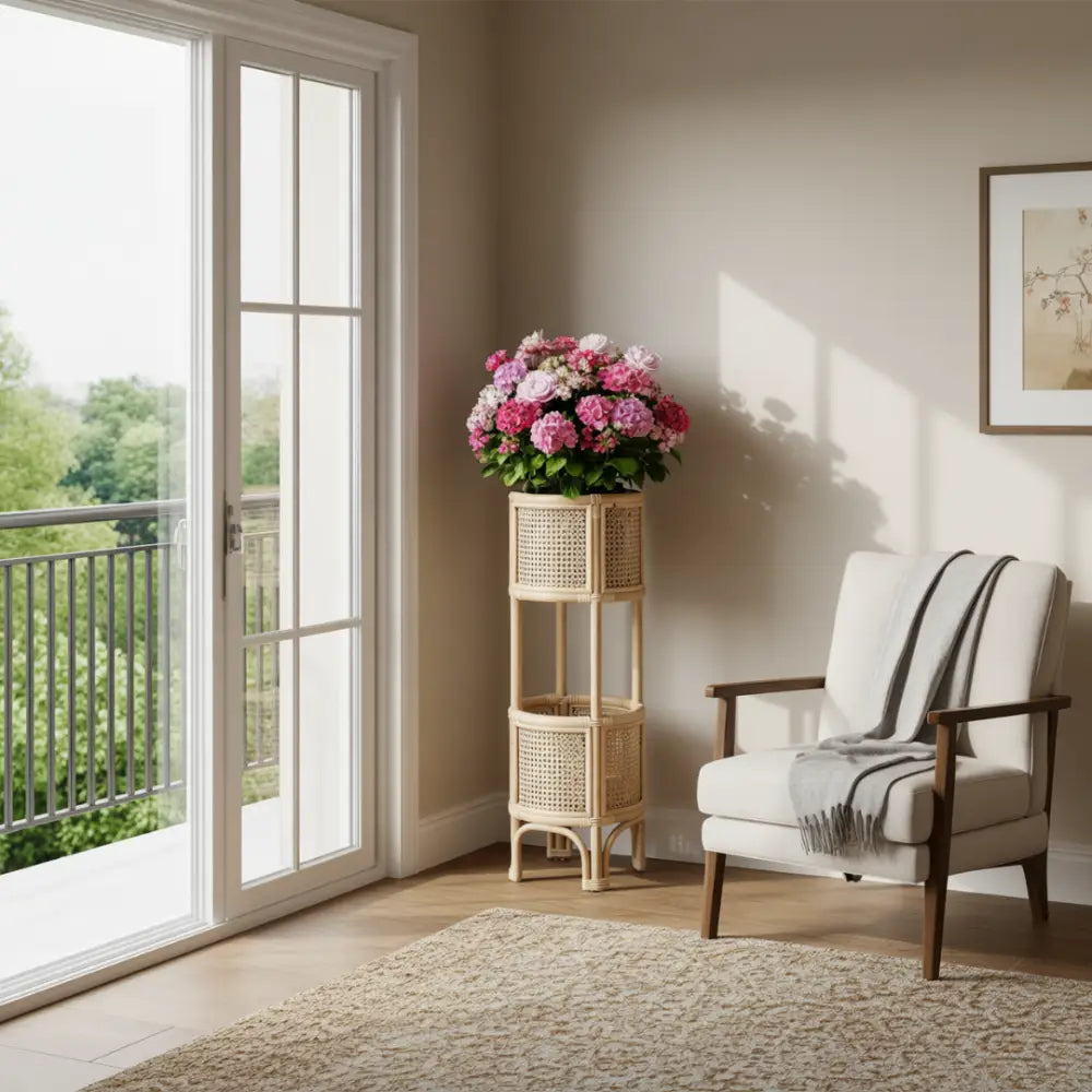 Porte plante rotin vintage