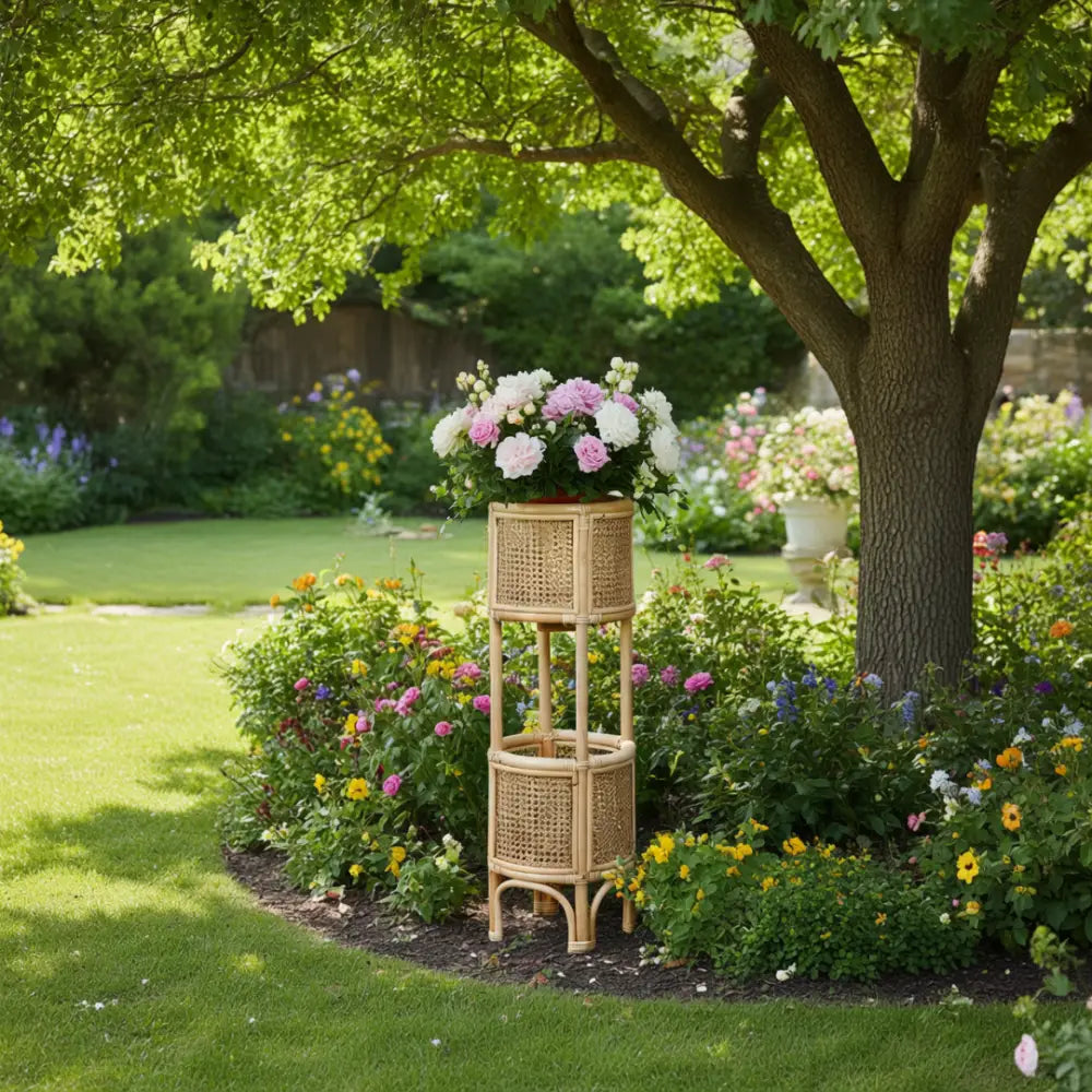 Porte plante rotin vintage