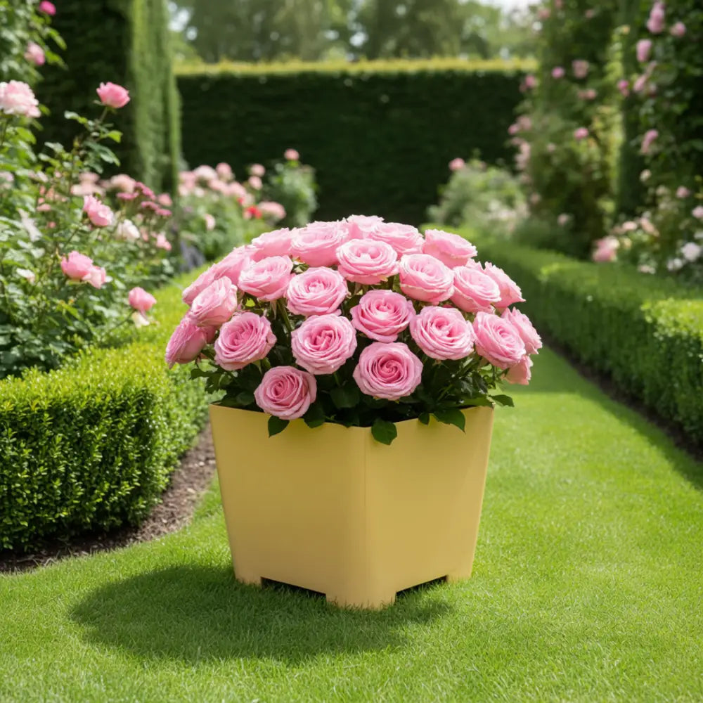 Pot de fleur carré en résine - Jaune