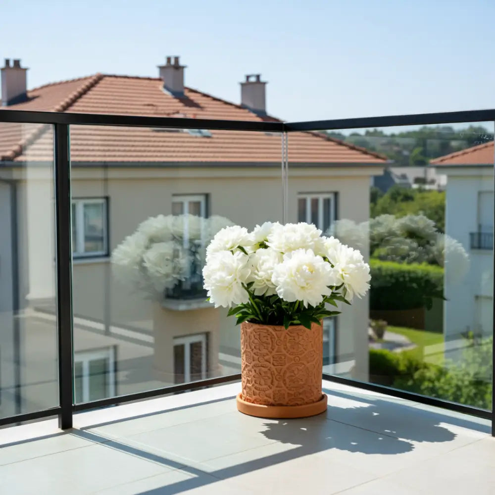 Pot de fleur en terre cuite décoré
