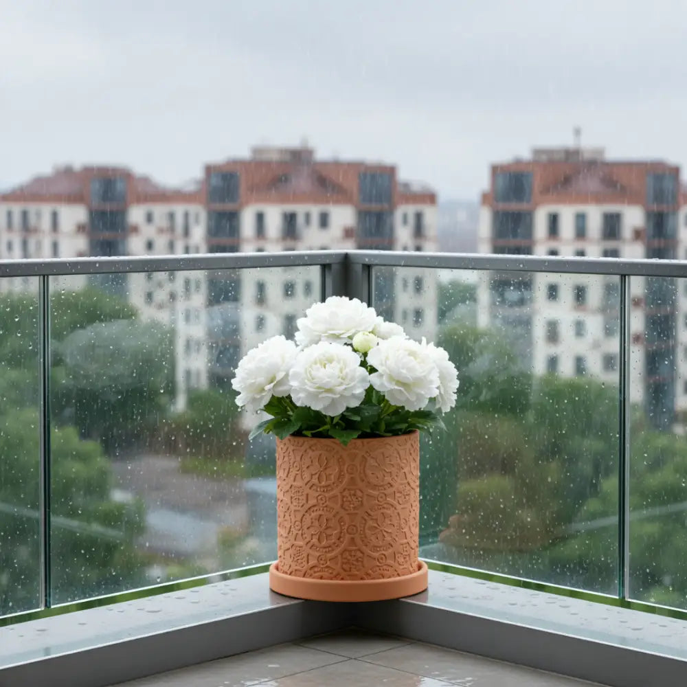 Pot de fleur en terre cuite décoré