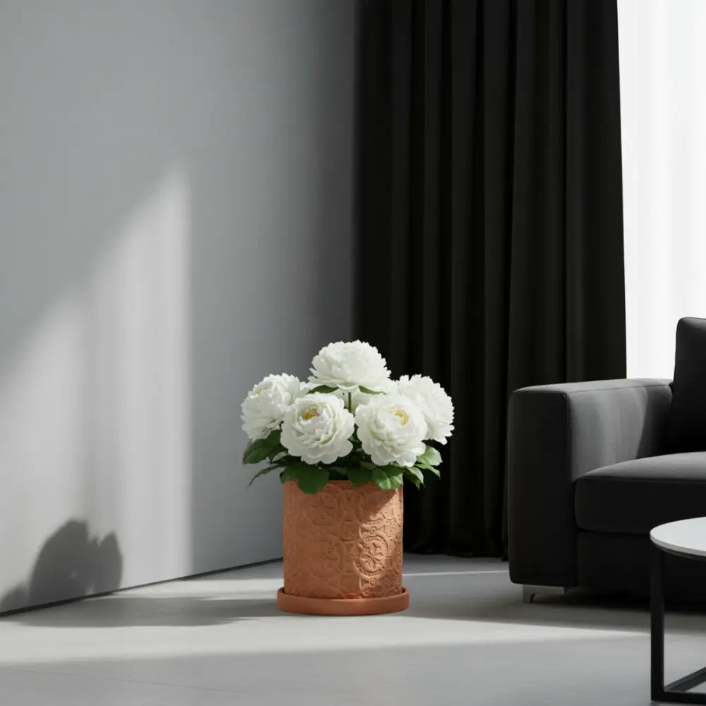 Pot de fleur en terre cuite décoré