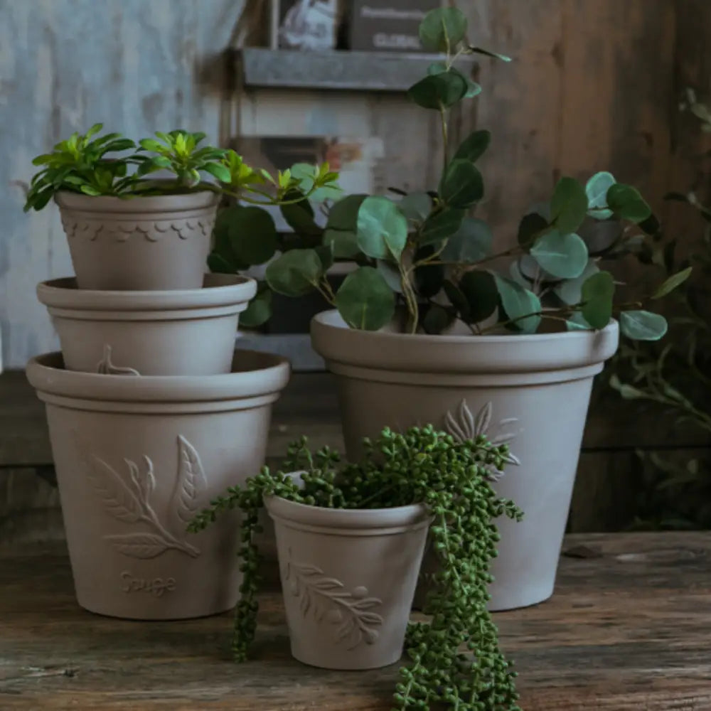 Pot de fleur en terre cuite gris