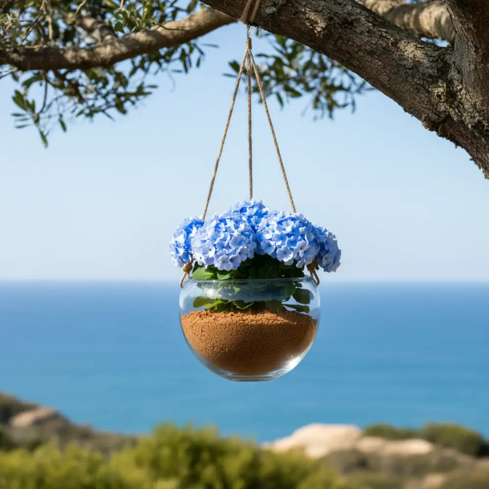 Pot de fleur en verre suspendu