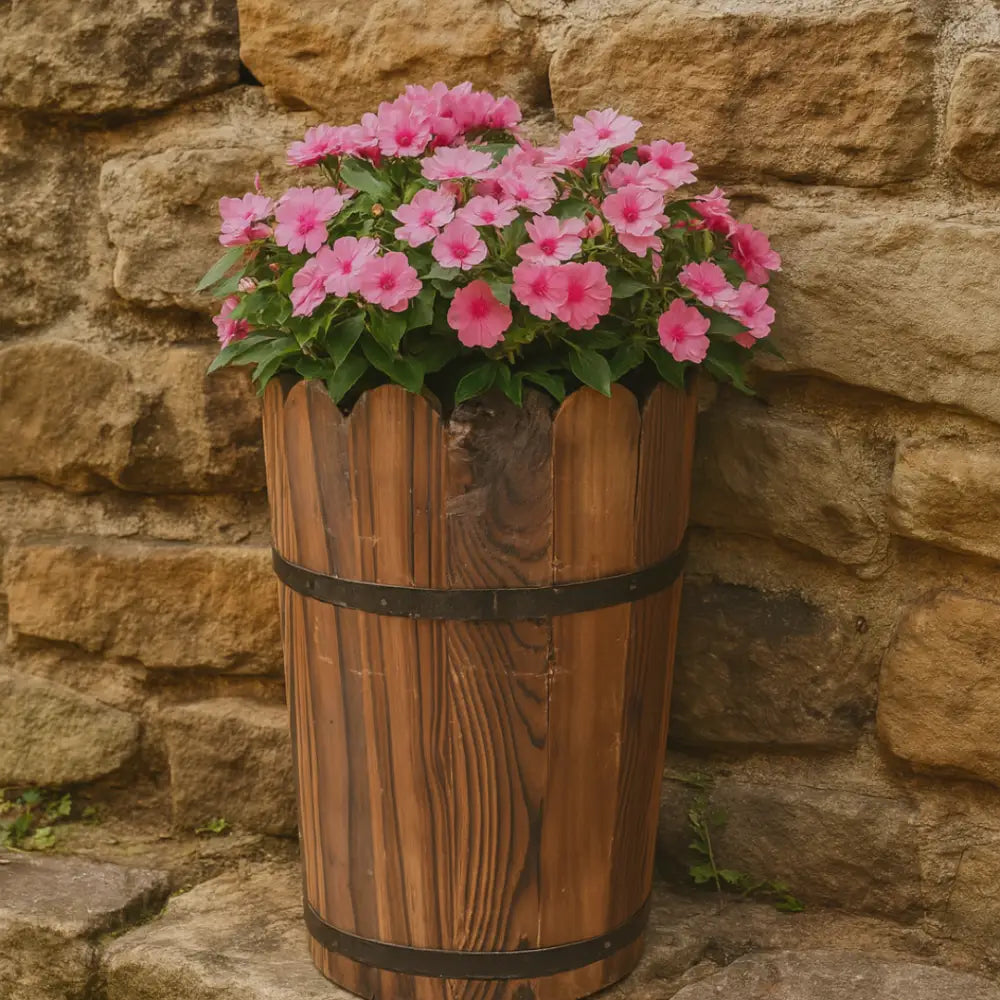 Pot de fleur haut en bois