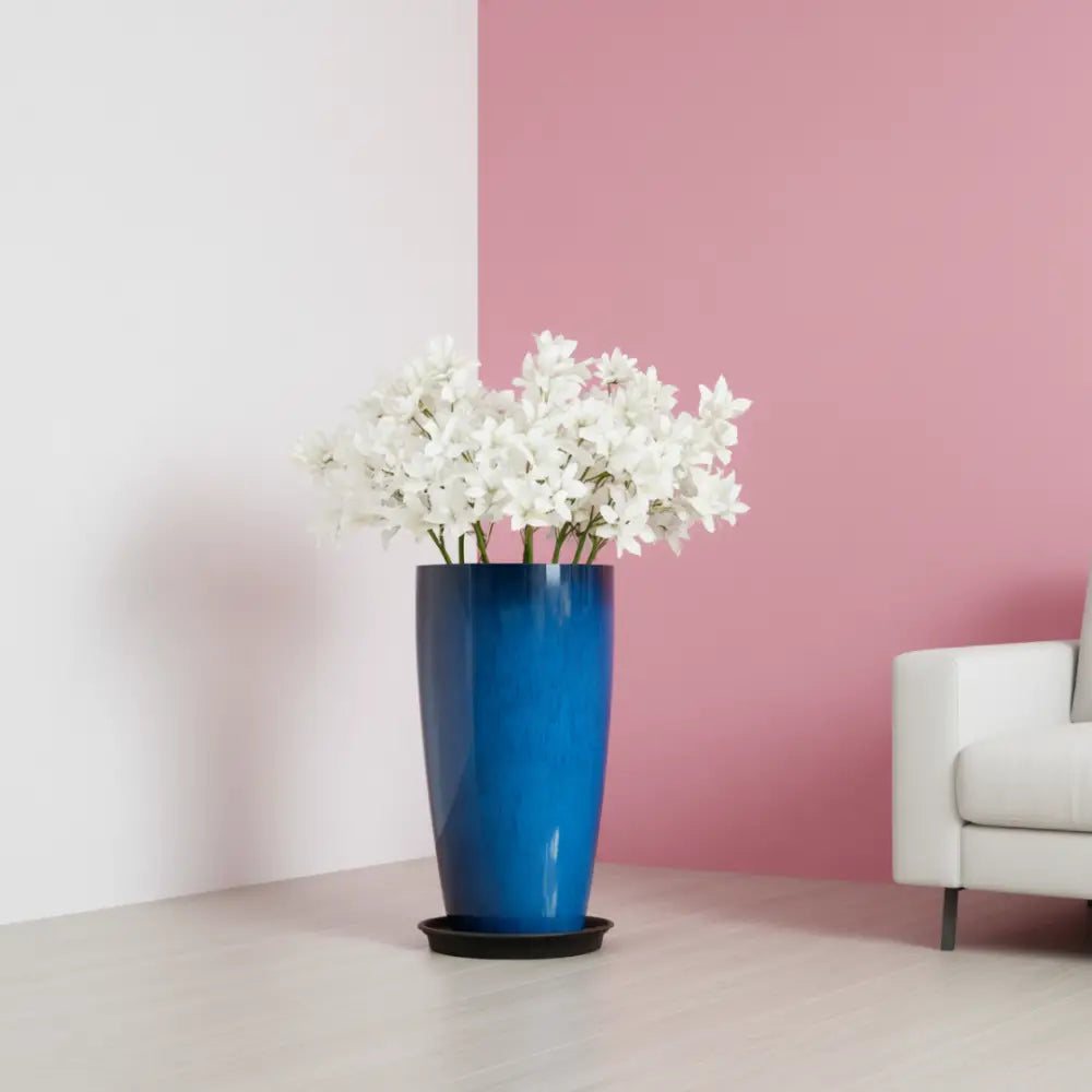 Pot de fleur haut plastique - Bleu foncé