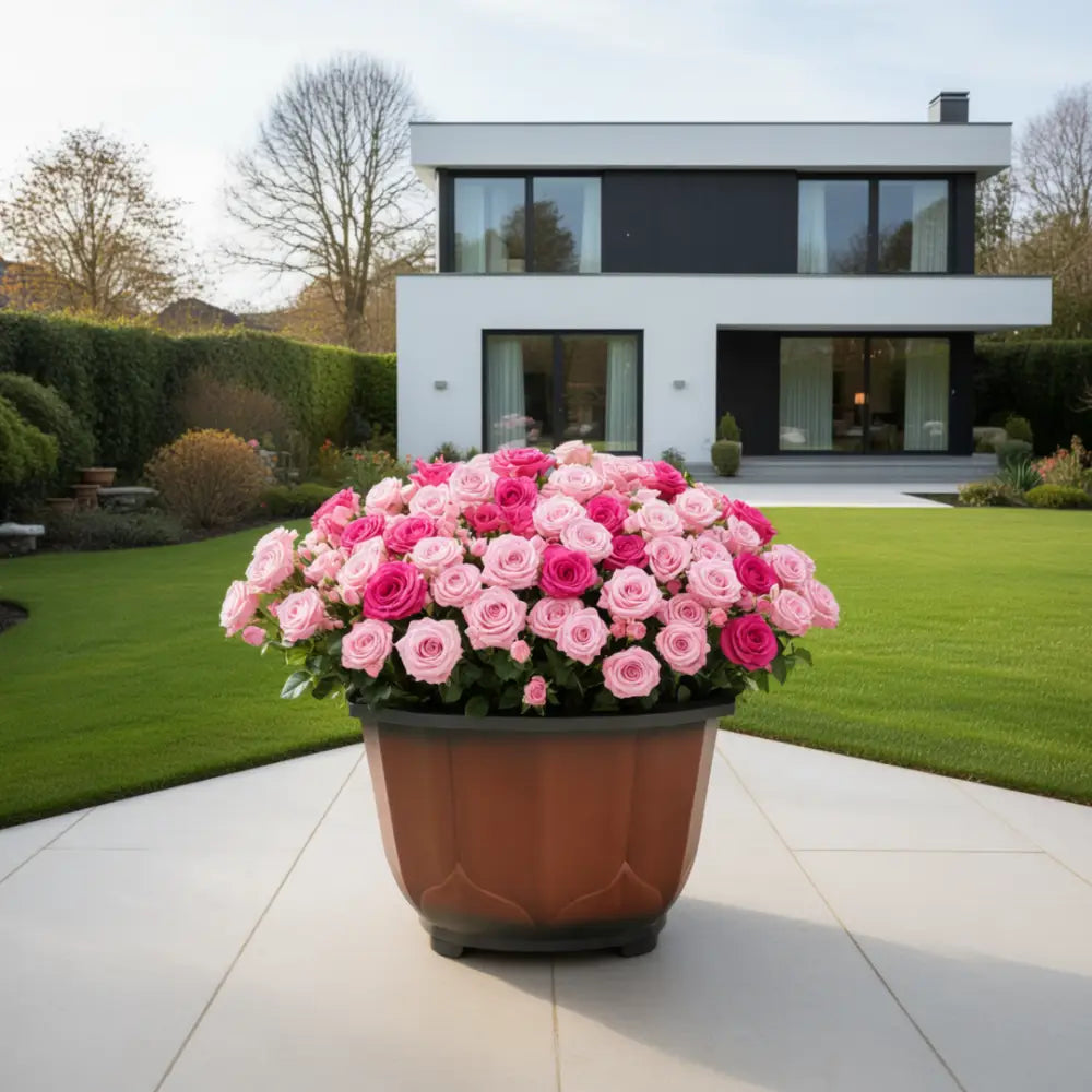 Pot de fleur plastique diamètre 80 - Brun rougeatre bicolore