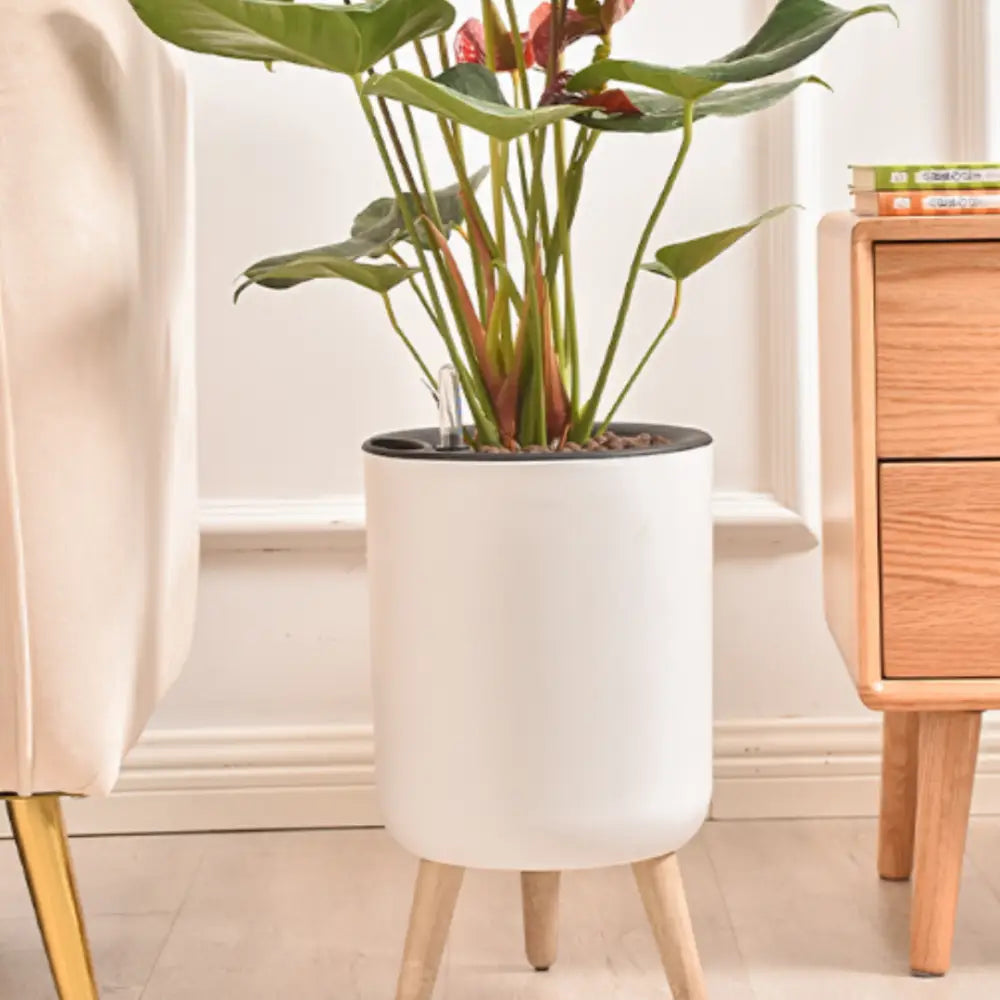 Pot de fleur sur pied blanc