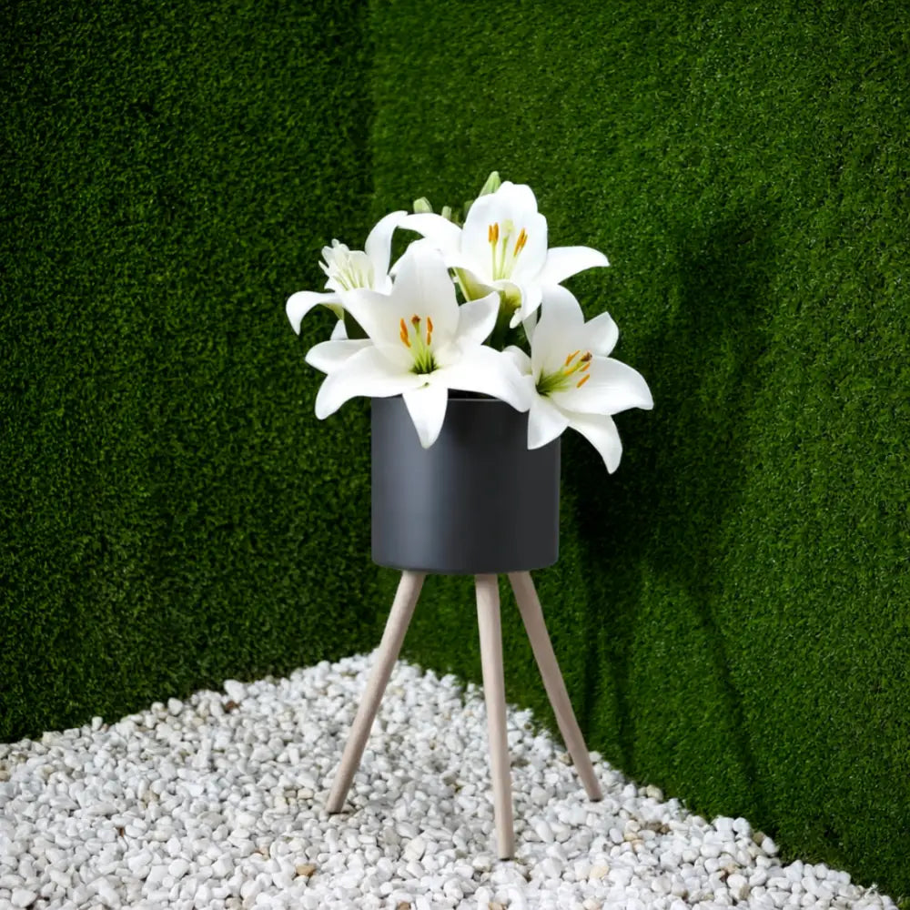 Pot de fleur sur pied metal noir