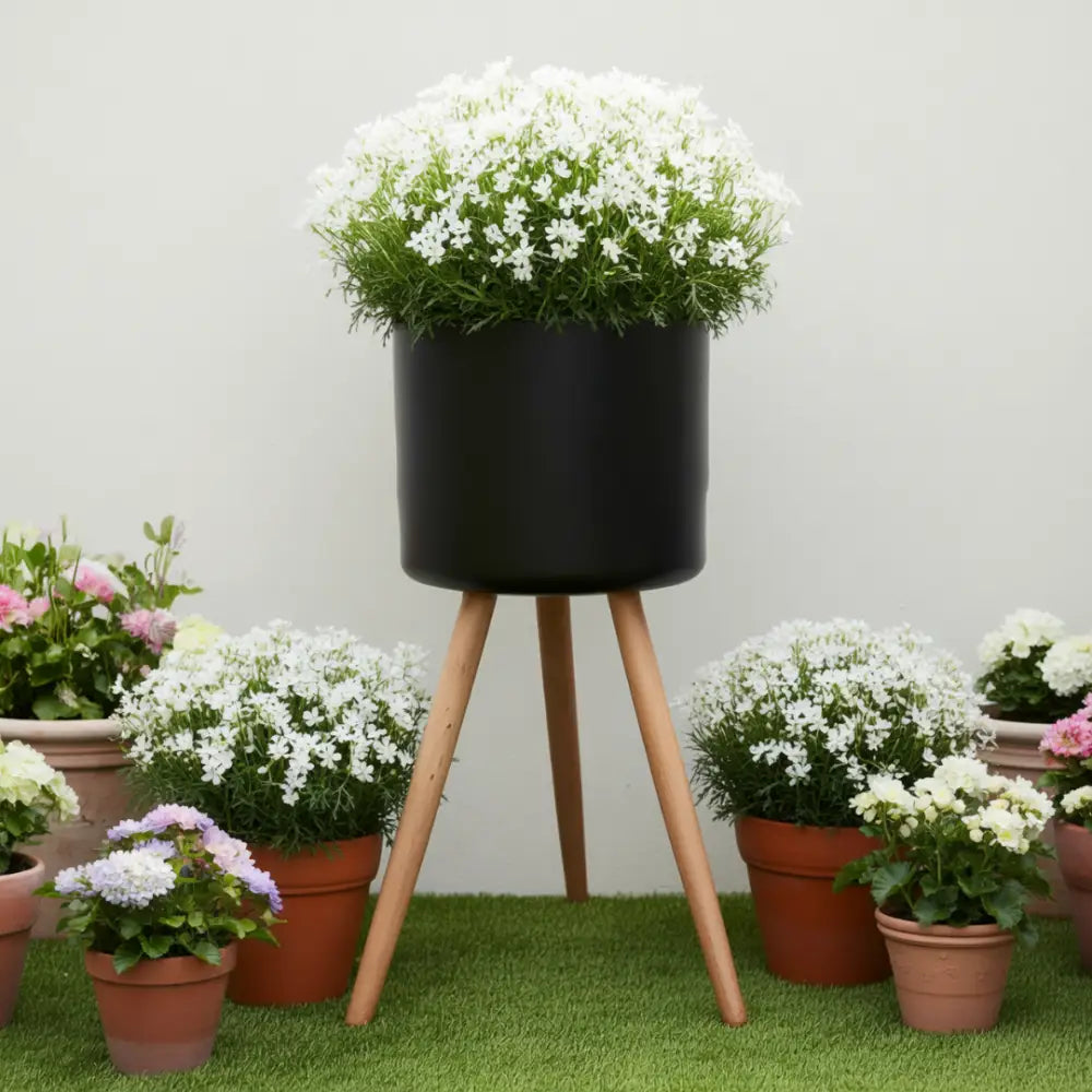 Pot de fleur sur pied metal noir