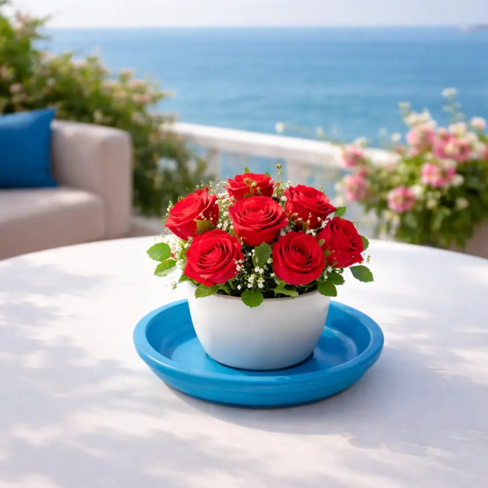 Soucoupe pot de fleur terre cuite bleue