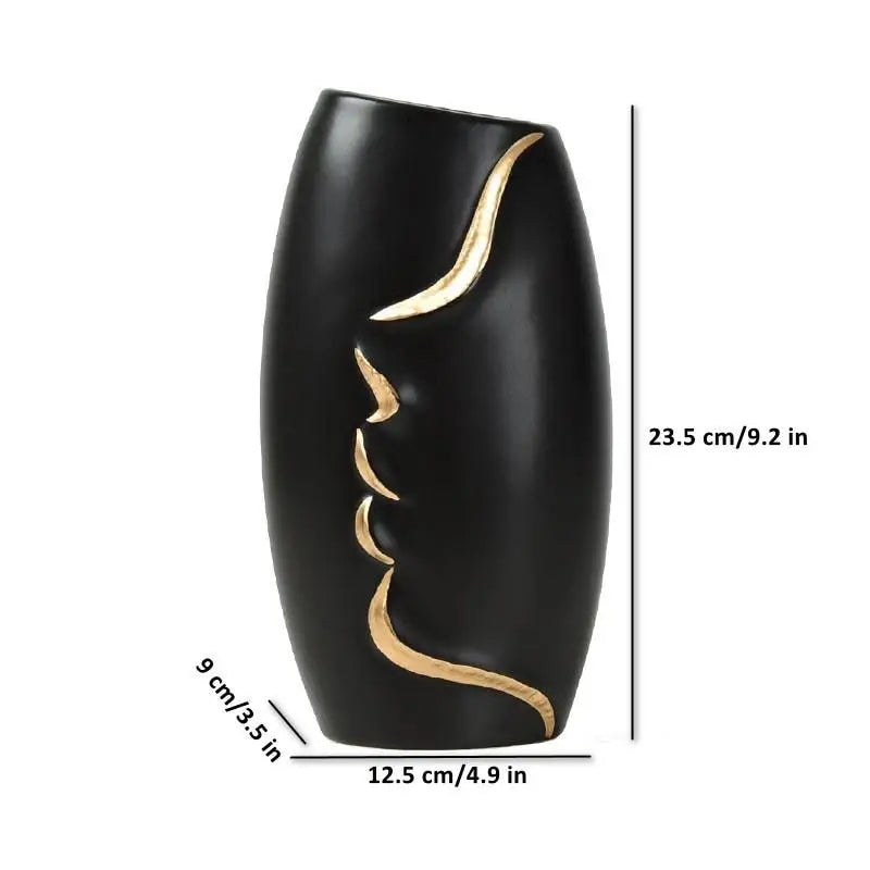 Vase avec dessin visage - Arrondi A / Noir