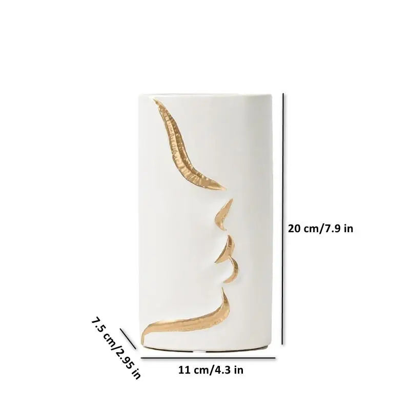 Vase avec dessin visage - Cylindrique S / Blanc