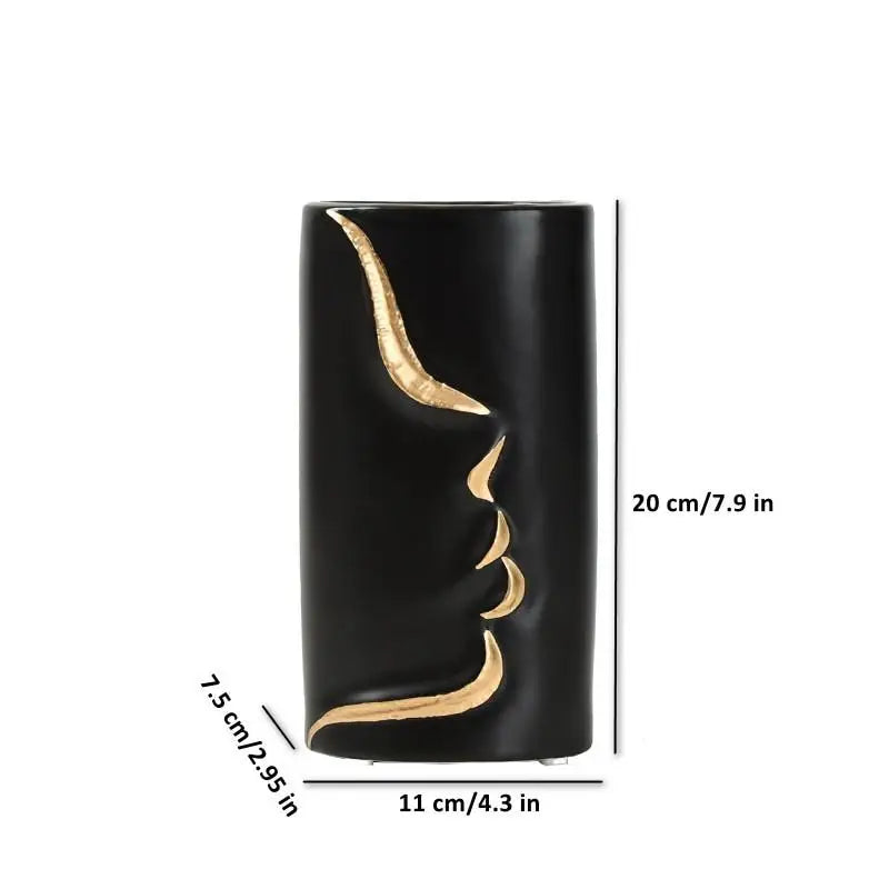 Vase avec dessin visage - Cylindrique S / Noir