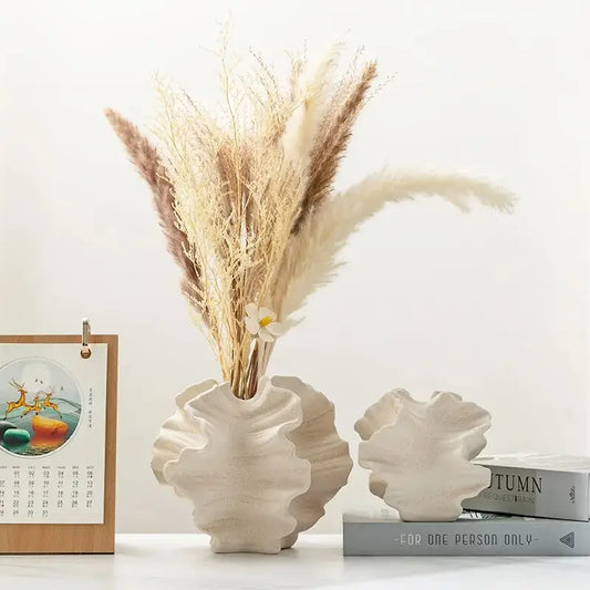 Lot De 3 Vases Céramique Blancs Martelés - Décoration Moderne Maison Et Fleurs Séchées
