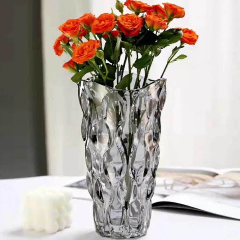 Vase en verre transparent vintage - Gris / Moyen