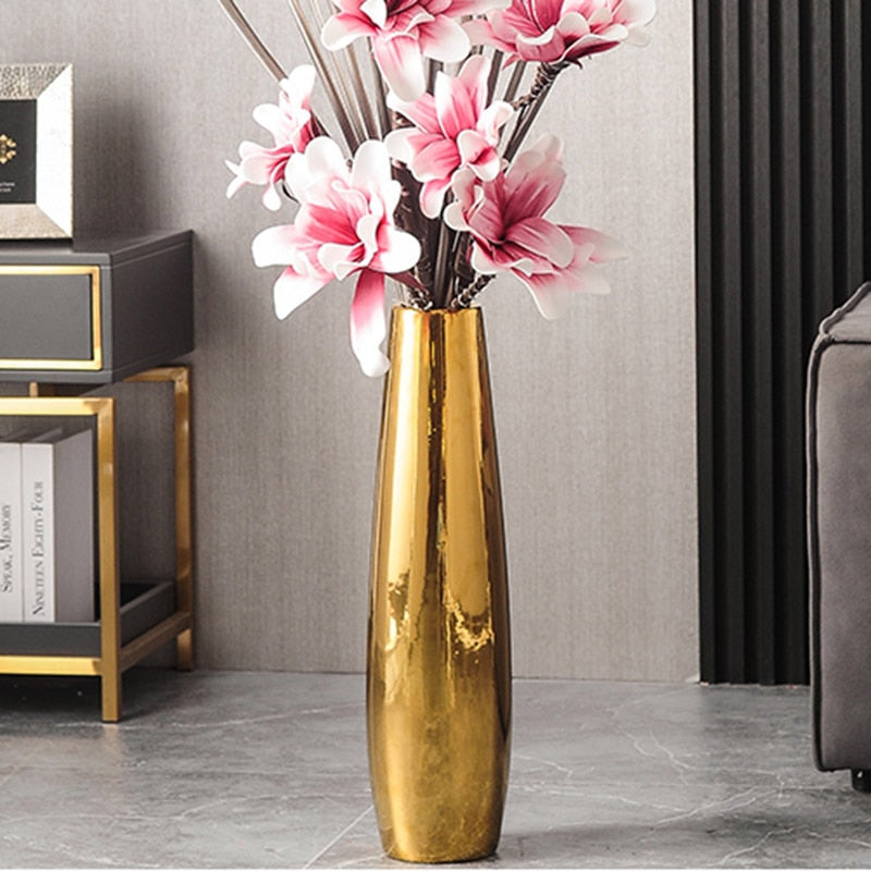 Grand vase doré à poser au sol 70 cm